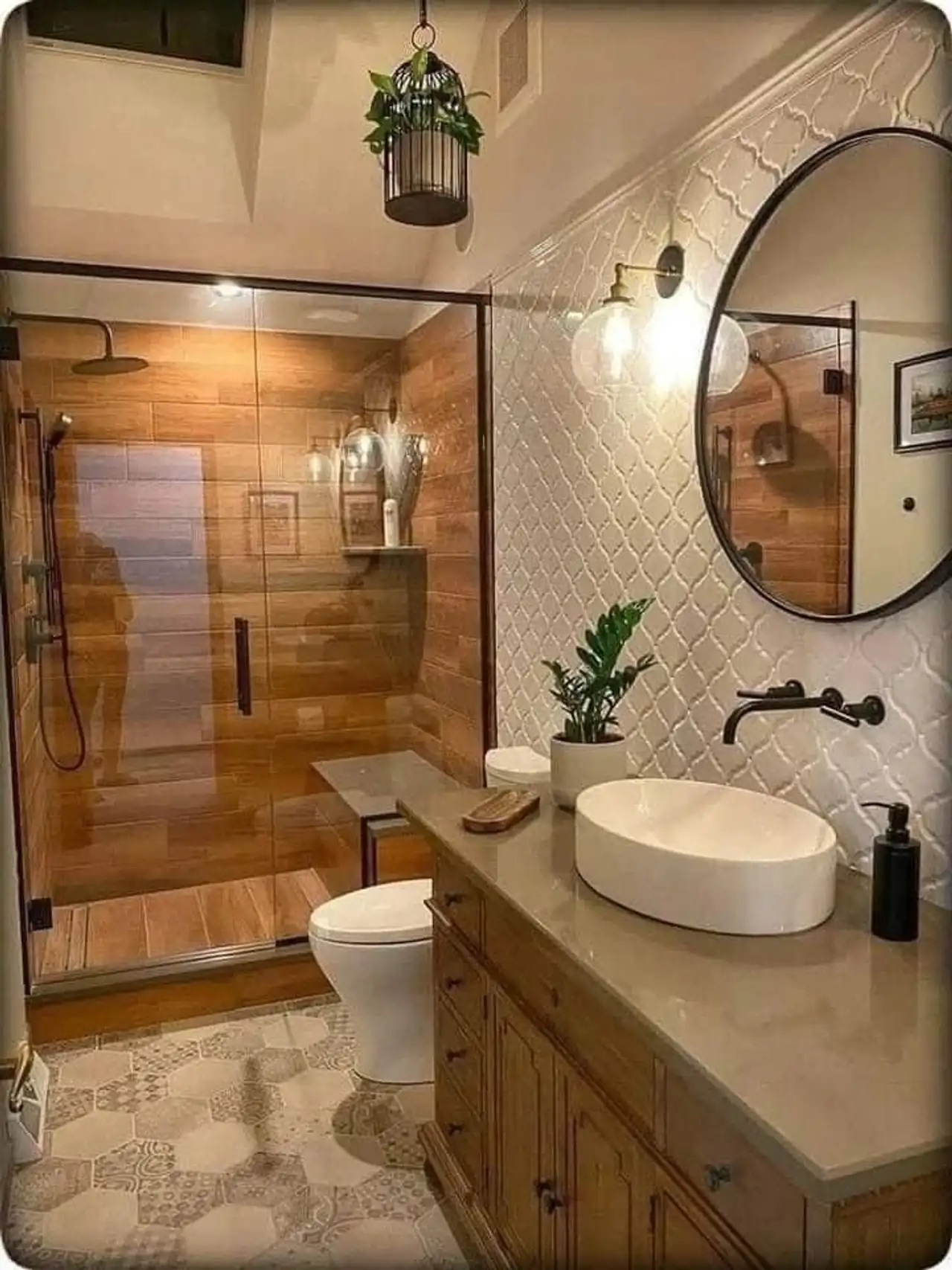 A finished bathroom remodel with a walnut shower, Asheville NC